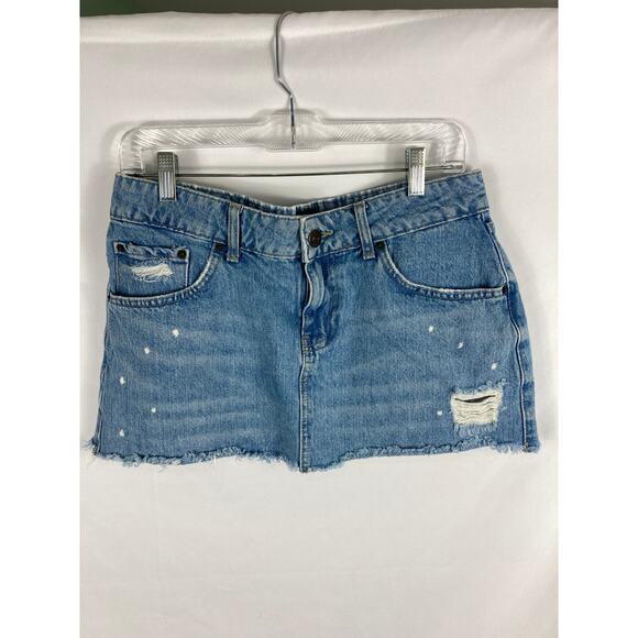 BDG Blue Speckled Raw Hem Denim Mini Skirt Size Medium - Picture 1 of 4